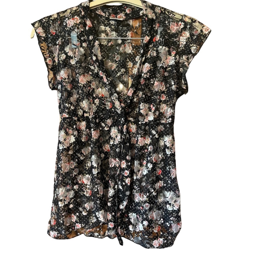 Sleeveless sheer top with front tie.  Size L